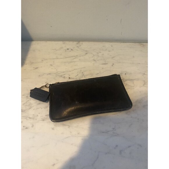 Coach Handbags - Coach Clutch Bag Womens Small Black Leather Zip Pouch Striped Lining Wallet